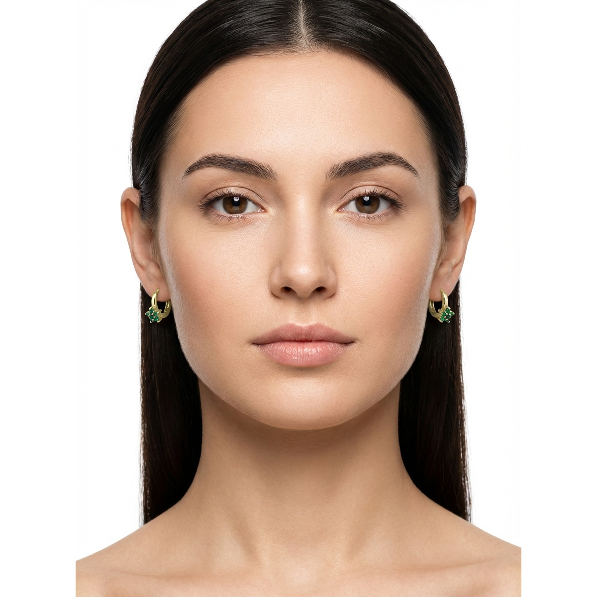 925 Sterling Silver Floral Hoop Earrings with Green Stones | Dublin Silver