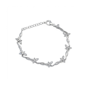 Sterling silver leaf design bracelet with lobster clasp, top view