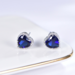 Elegant 925 Sterling Silver Earrings with Dark Blue Glass Accents