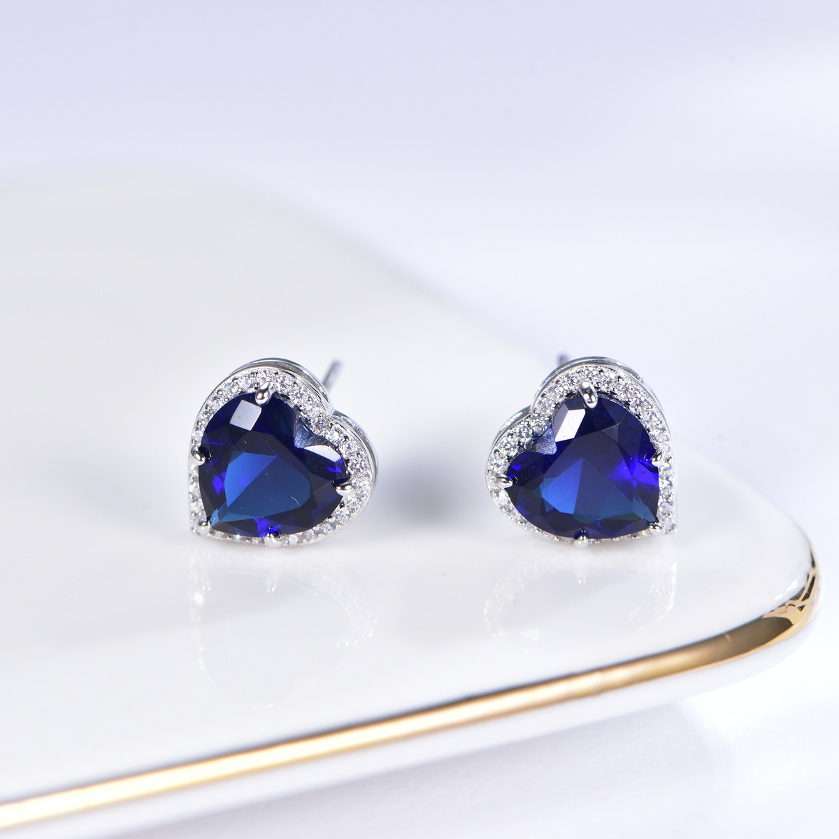 Elegant 925 Sterling Silver Earrings with Dark Blue Glass Accents