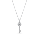 Elegant 925 sterling silver key pendant necklace with sparkling cubic zirconia