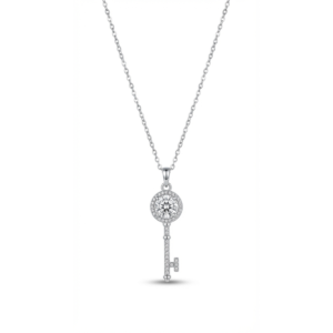 Elegant 925 sterling silver key pendant necklace with sparkling cubic zirconia