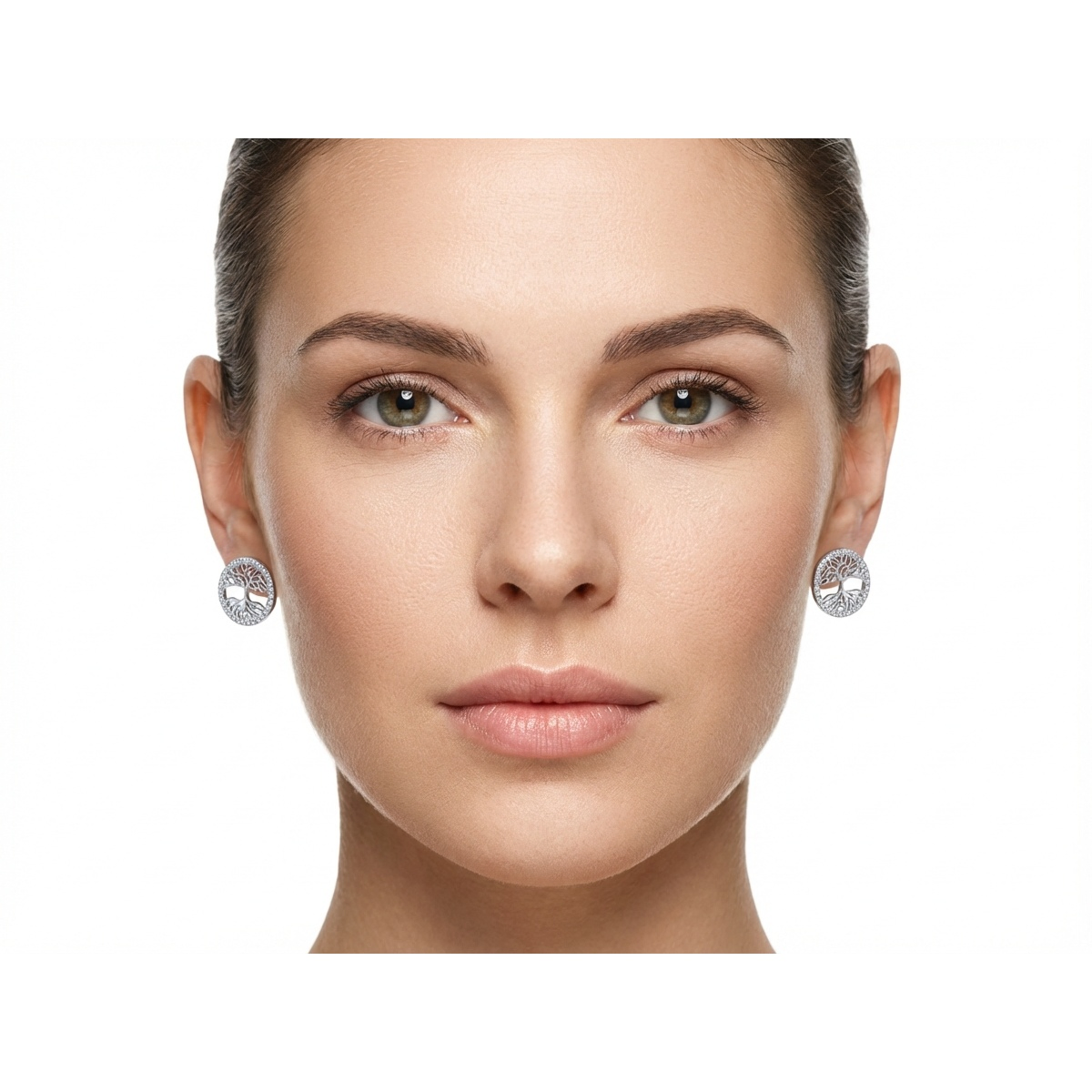 Dublin Silver 925 Sterling Silver Tree of Life Stud Earrings with Cubic Zirconia