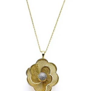 Gold-plated sterling silver flower pendant necklace, front view