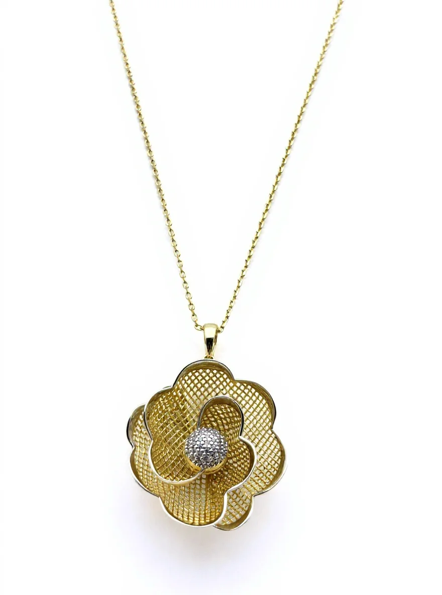 Gold-plated sterling silver flower pendant necklace, front view