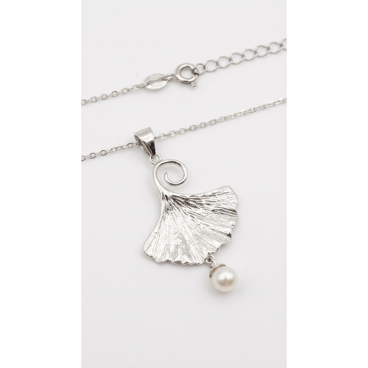Sterling Silver Ginkgo Leaf Pendant Necklace with Pearl | Dublin Silver