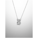 Sterling silver teddy bear pendant on chain, front view