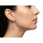 Elegant 925 Sterling Silver Drop Earrings with Pink and Green Stones