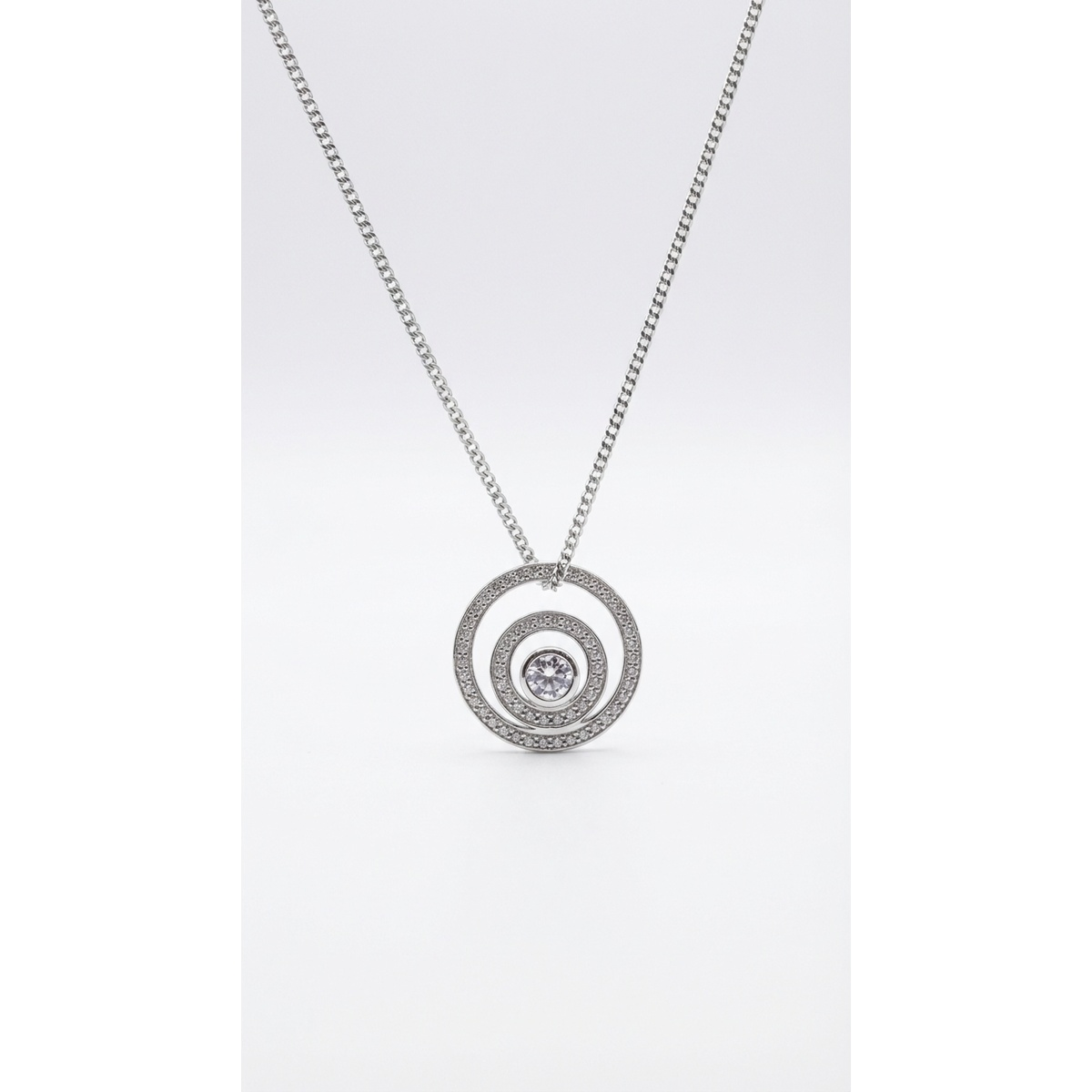 Dublin Silver 925 Sterling Silver Cubic Zirconia Circle Pendant Necklace