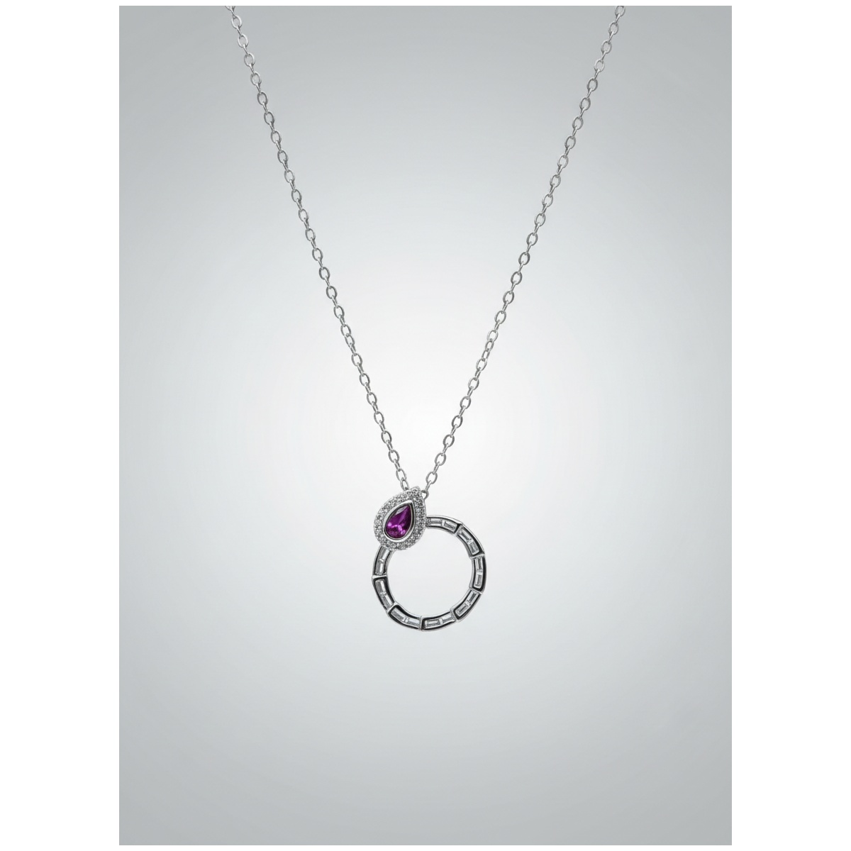 Dublin Silver 925 Sterling Silver Amethyst Teardrop Pendant Necklace