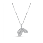 Sterling silver leaf pendant on delicate chain, front view