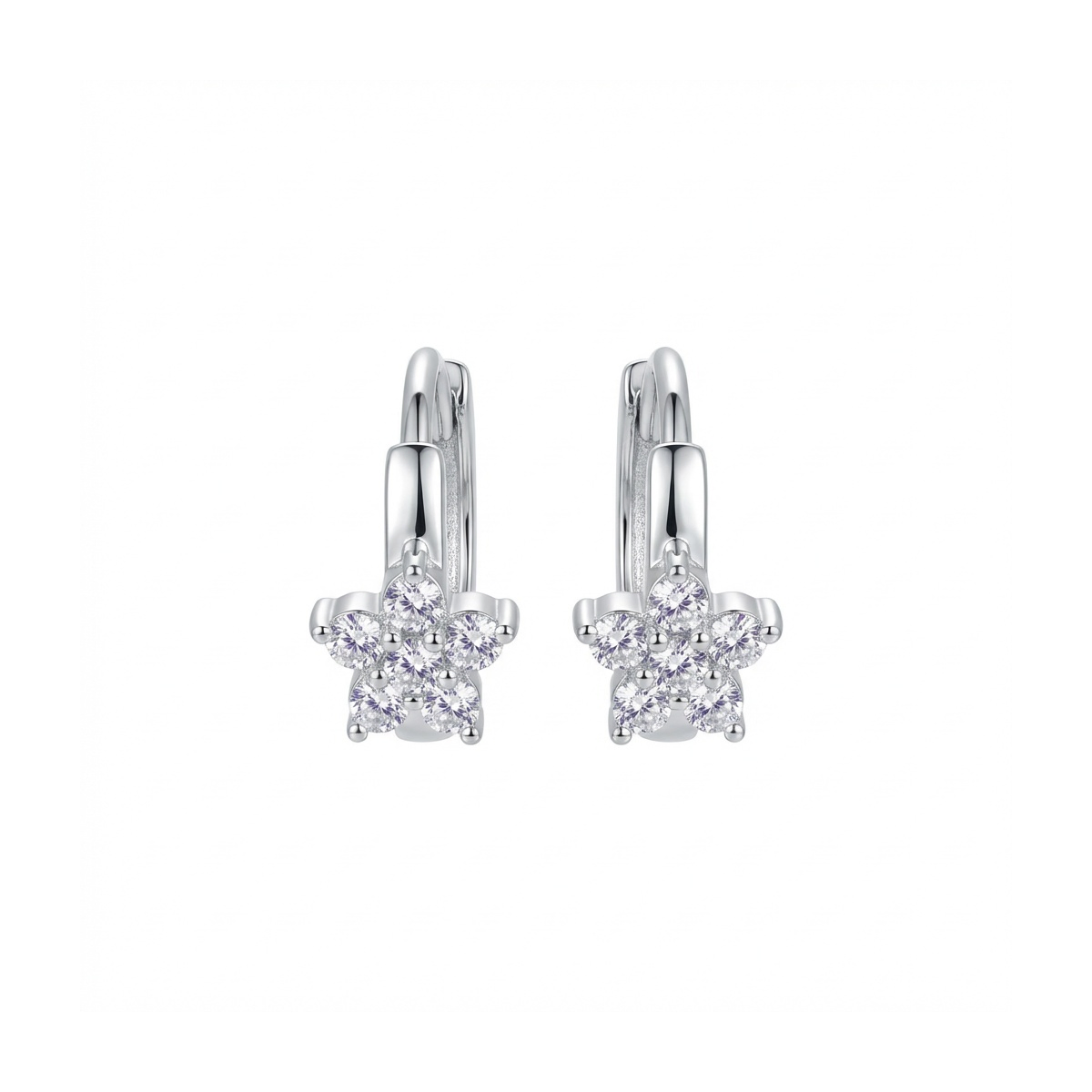 Sterling silver floral crystal stud earrings, front view