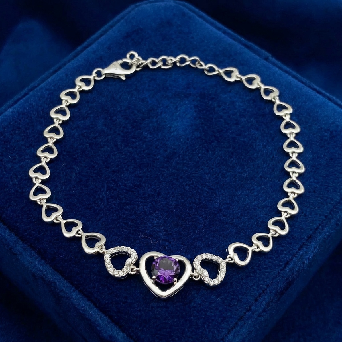 925 Sterling Silver Heart Amethyst Bracelet | Dublin Silver