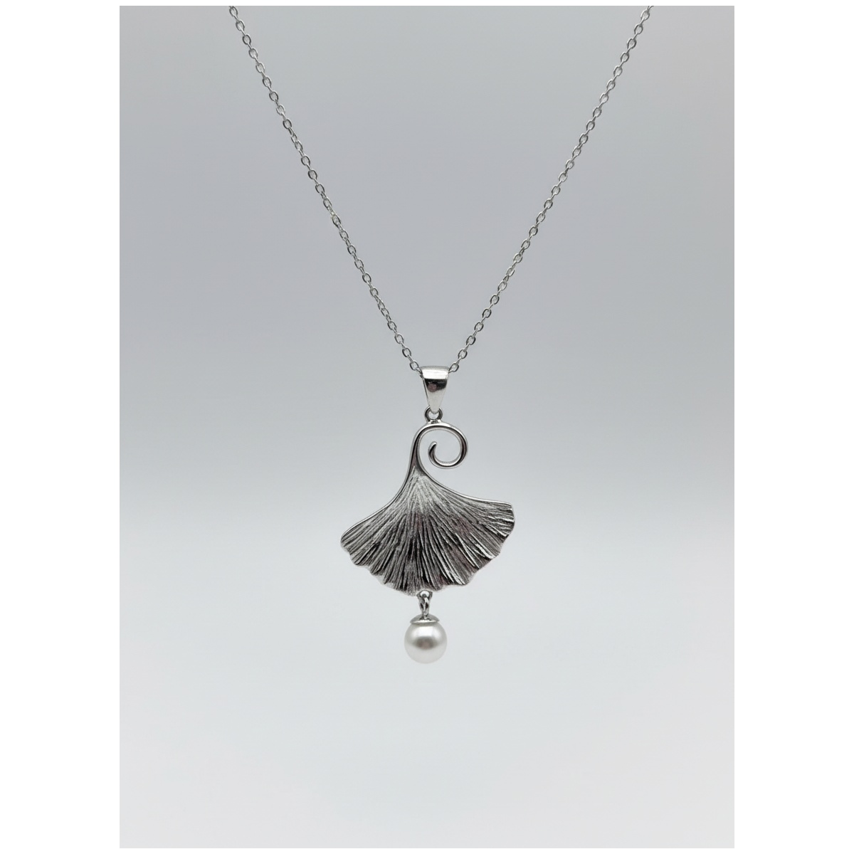 Sterling Silver Ginkgo Leaf Pendant Necklace with Pearl | Dublin Silver
