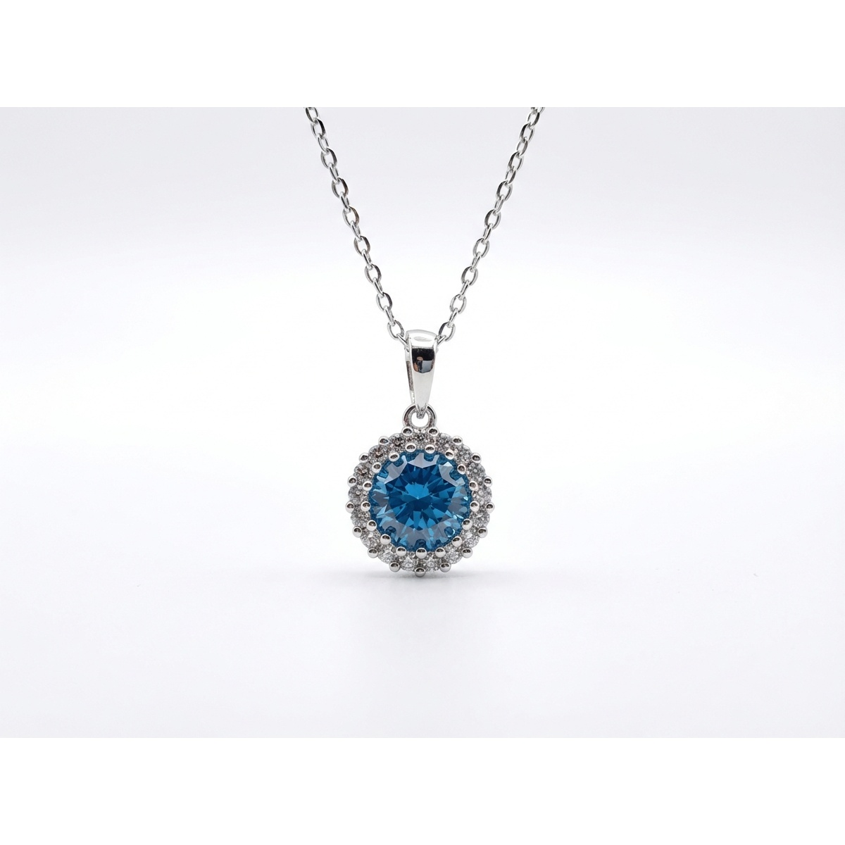 925 Sterling Silver Blue Crystal Pendant Necklace 18-inch Chain | Dublin Silver