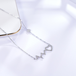 925 Sterling Silver Heartbeat CZ Pendant Necklace | Dublin Silver