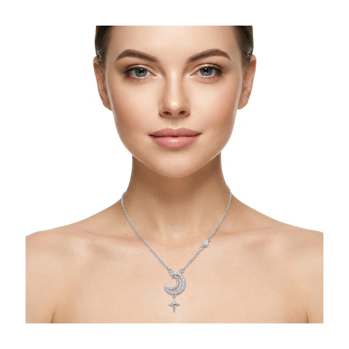 Dublin Silver 925 Sterling Silver Moon and Star Pendant Necklace