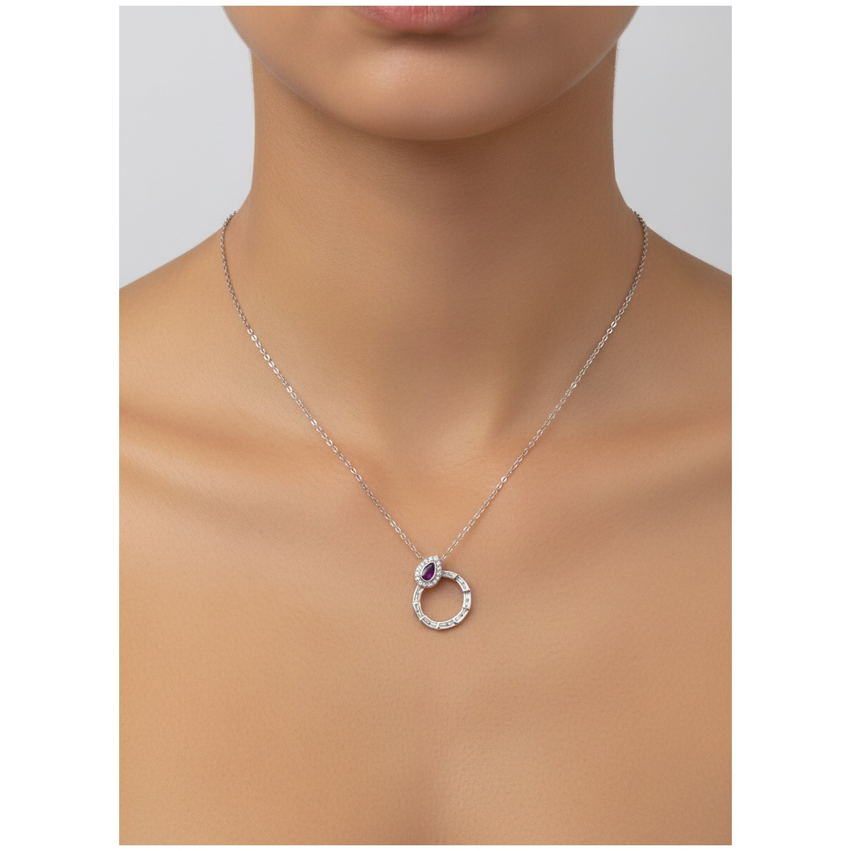 Dublin Silver 925 Sterling Silver Amethyst Teardrop Pendant Necklace