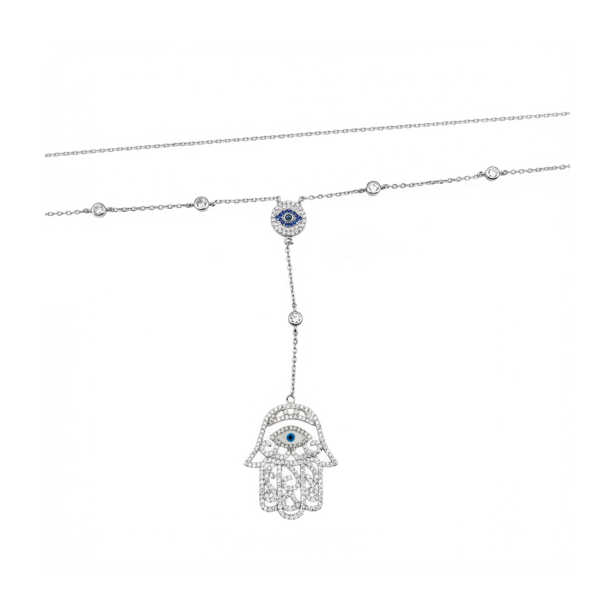 925 Sterling Silver Hamsa Hand Necklace Evil Eye Pendant | Dublin Silver