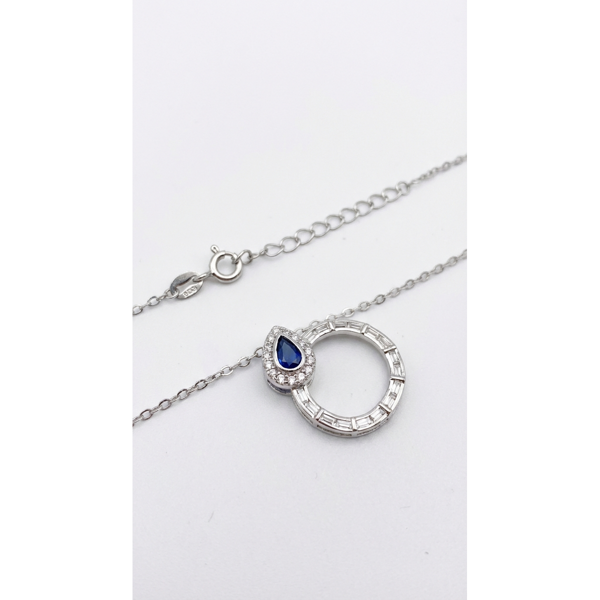 925 Sterling Silver Elegant Necklace with Blue Stone Pendant | Dublin Silver