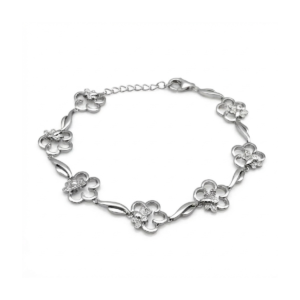 Sterling silver floral bracelet with lobster clasp, top view