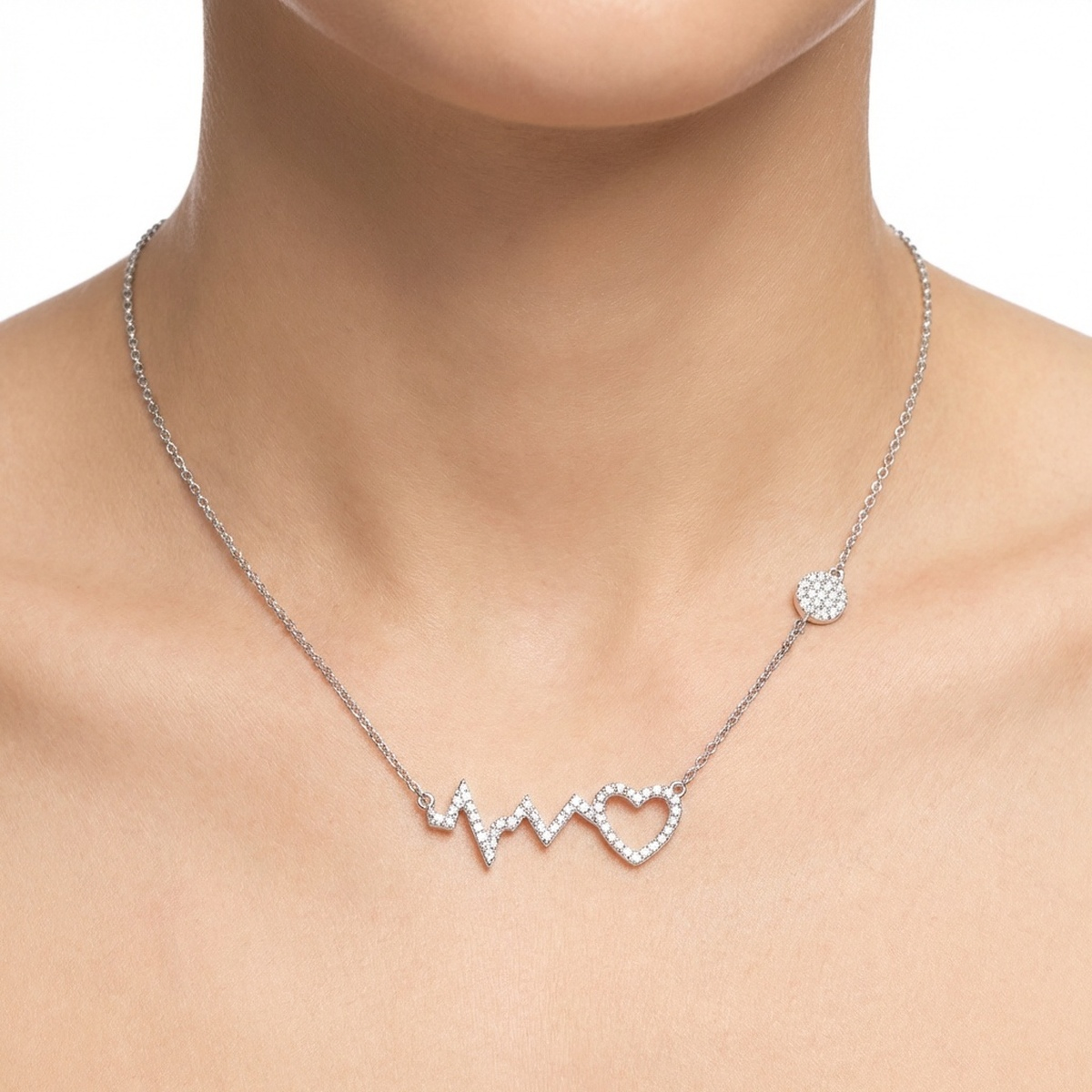 925 Sterling Silver Heartbeat CZ Pendant Necklace | Dublin Silver