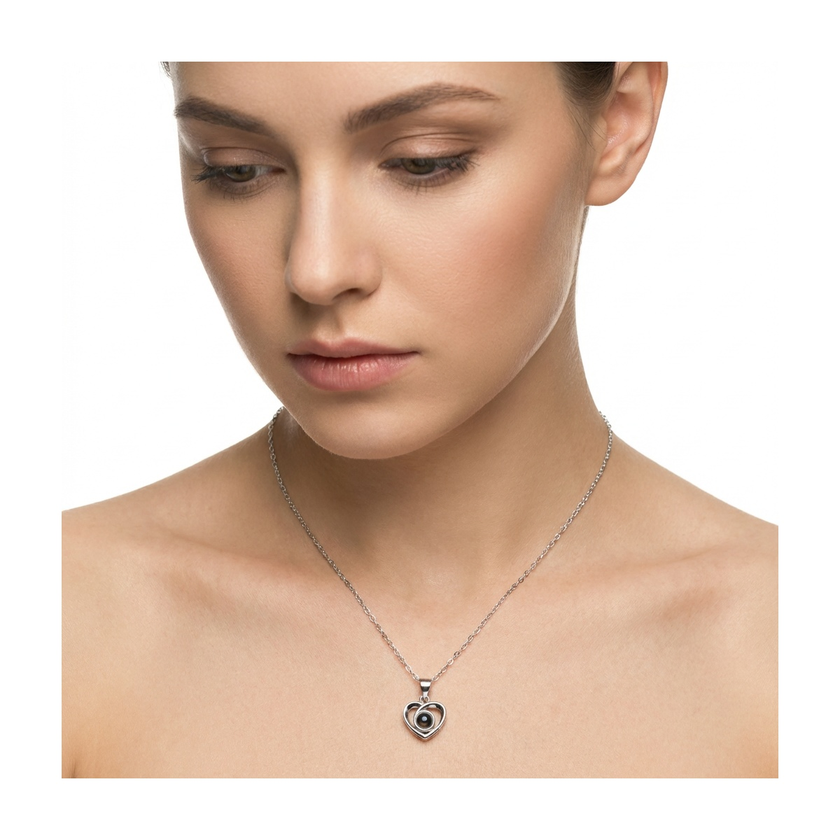 925 Sterling Silver Heart Pendant Necklace with Black Stone | Dublin Silver