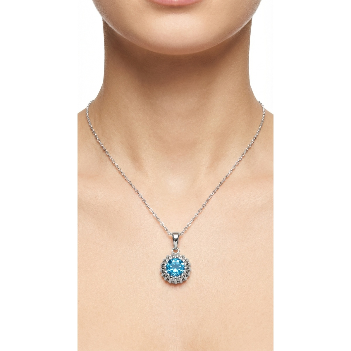 925 Sterling Silver Blue Crystal Pendant Necklace 18-inch Chain | Dublin Silver
