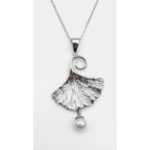 Sterling Silver Ginkgo Leaf Pendant Necklace with Pearl | Dublin Silver