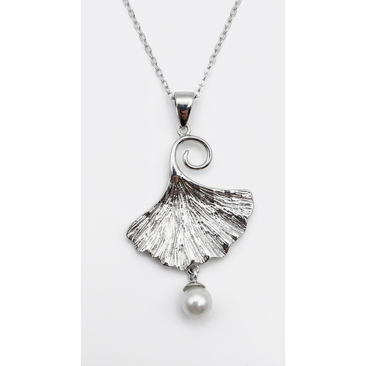Sterling Silver Ginkgo Leaf Pendant Necklace with Pearl | Dublin Silver