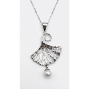 Sterling Silver Ginkgo Leaf Pendant Necklace with Pearl | Dublin Silver