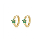 925 Sterling Silver Floral Hoop Earrings with Green Stones | Dublin Silver