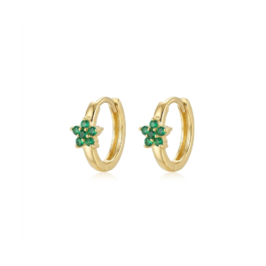 925 Sterling Silver Floral Hoop Earrings with Green Stones | Dublin Silver