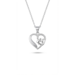 Sterling silver heart pendant with mother and child design, front view