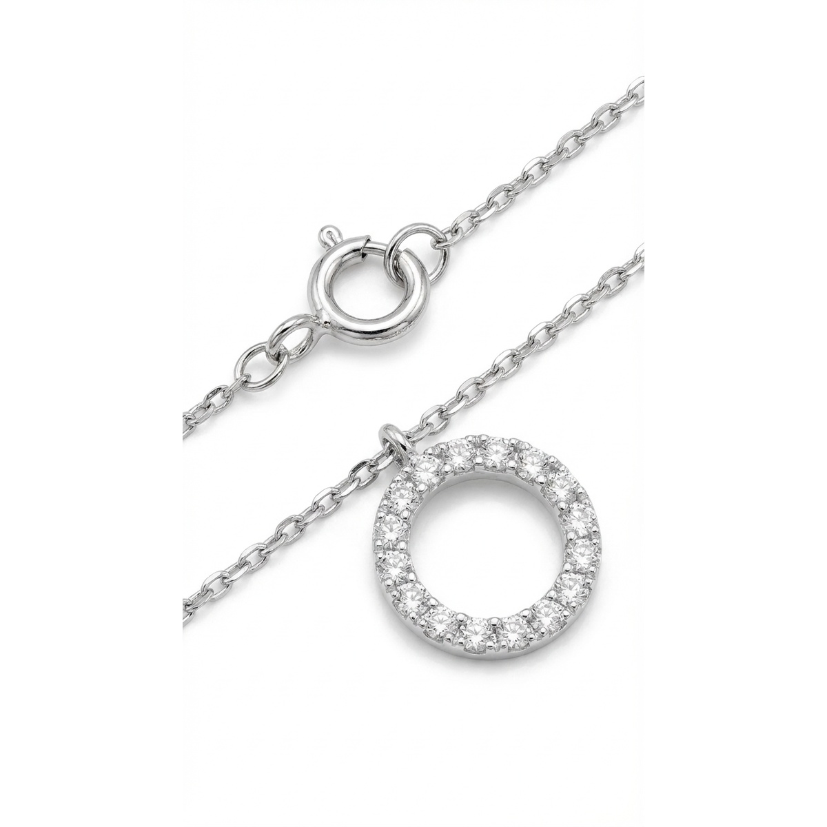 Dublin Silver 925 Sterling Silver Circle Pendant Necklace with Cubic Zirconia