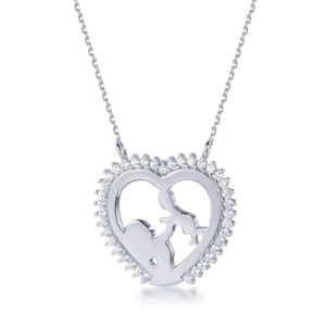 Sterling silver heart pendant with cubic zirconia, front view