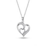 Sterling silver heart pendant with cubic zirconia accents, front view