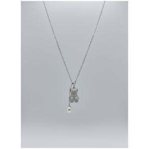 925 Sterling Silver Teddy Bear Pendant Necklace with Pearl Charm | Dublin Silver