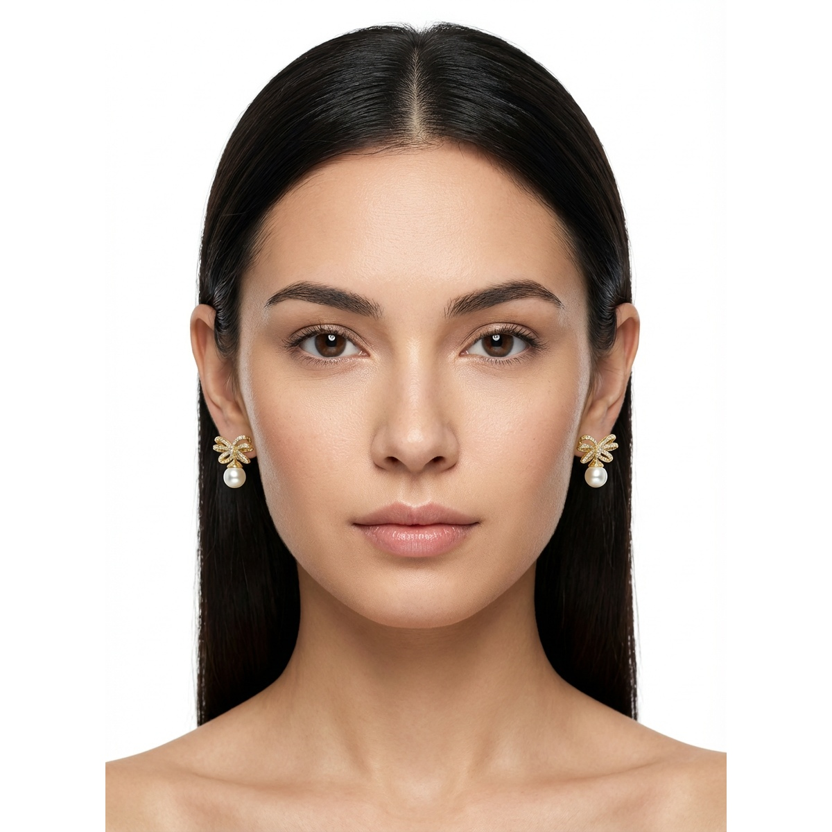 Gold-Plated Sterling Silver Bow Pearl Earrings | Dublin Silver