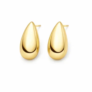 Gold-plated sterling silver teardrop earrings, front view