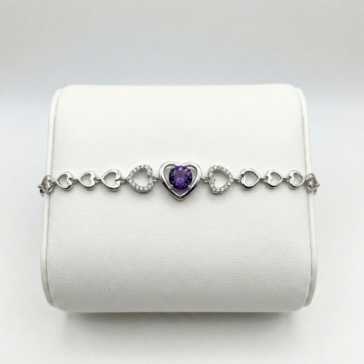 925 Sterling Silver Heart Amethyst Bracelet | Dublin Silver