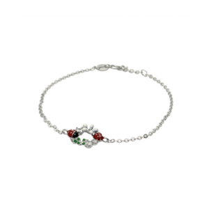 Sterling silver bracelet with ladybird charms and lobster clasp, side view