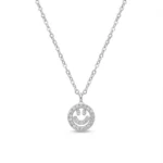Sterling silver smiley face pendant on chain, front view