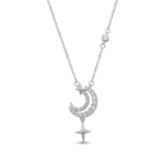 Sterling silver moon and star pendant necklace with delicate chain, front view