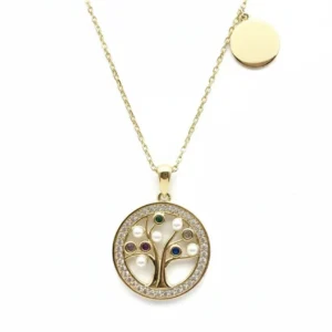 Sterling silver Tree of Life pendant with gemstone accents, front view