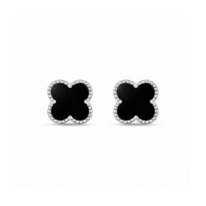 925 Sterling Silver Clover Stud Earrings Black Enamel | Dublin Silver