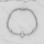 Sterling silver bracelet with pear-cut stone centerpiece, top view