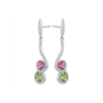 Elegant 925 sterling silver drop earrings with pink and green stones