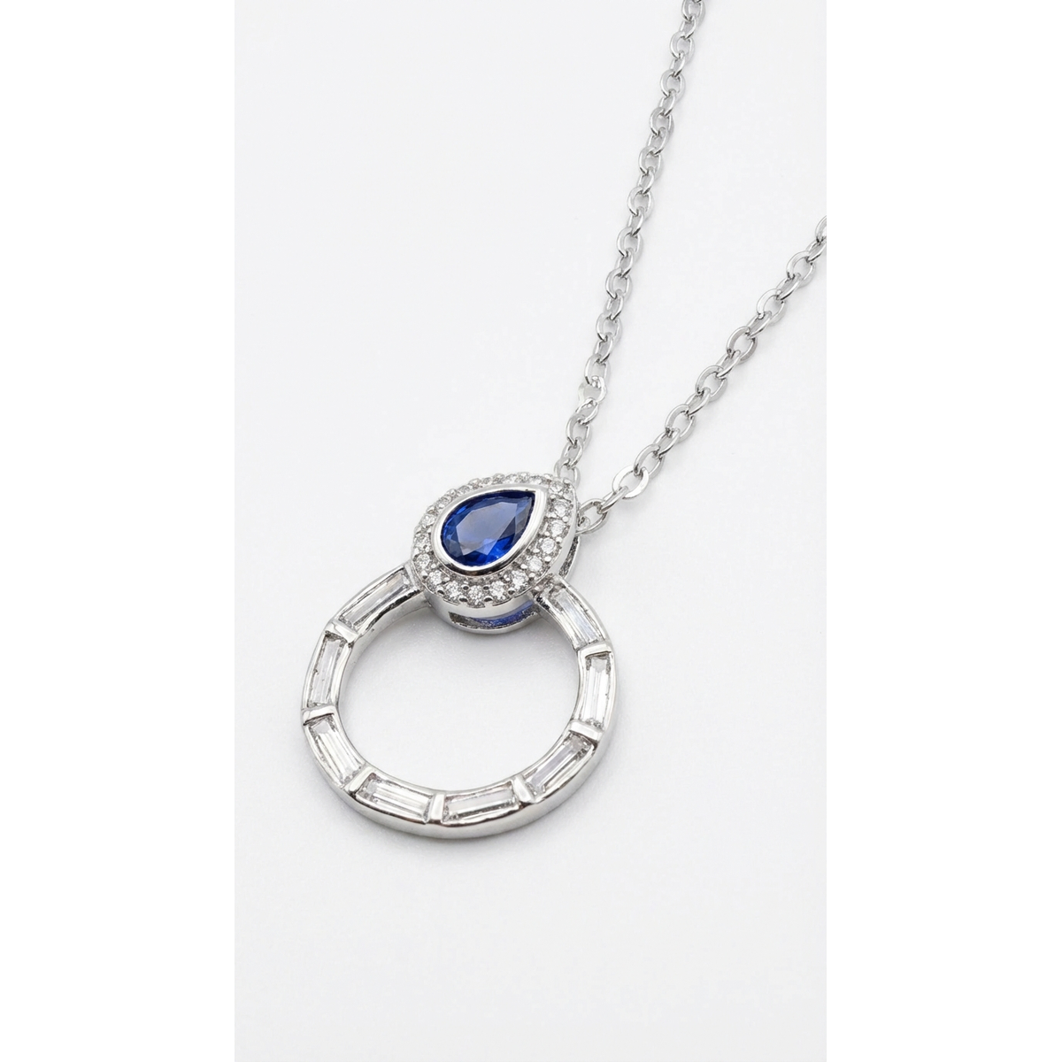 925 Sterling Silver Elegant Necklace with Blue Stone Pendant | Dublin Silver