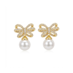 Gold-Plated Sterling Silver Bow Pearl Earrings | Dublin Silver